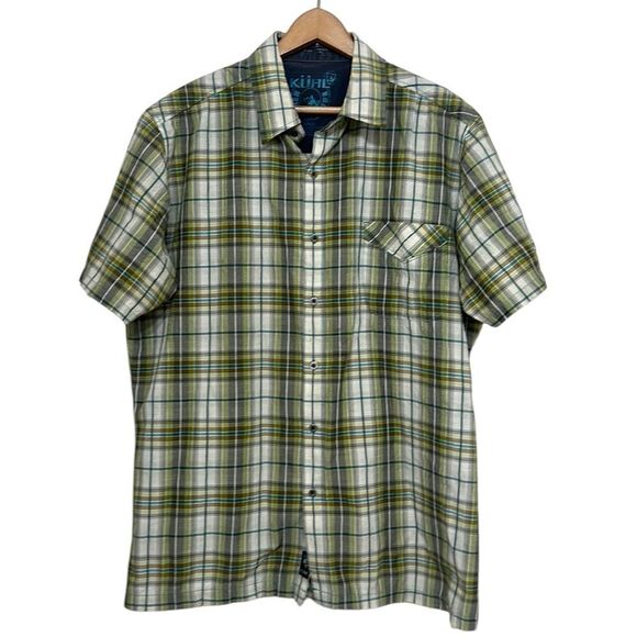 KUHL Short Sleeve Shirt Men’s Size Large Button Down Green Plaid Outdoor Casual - Picture 1 of 10